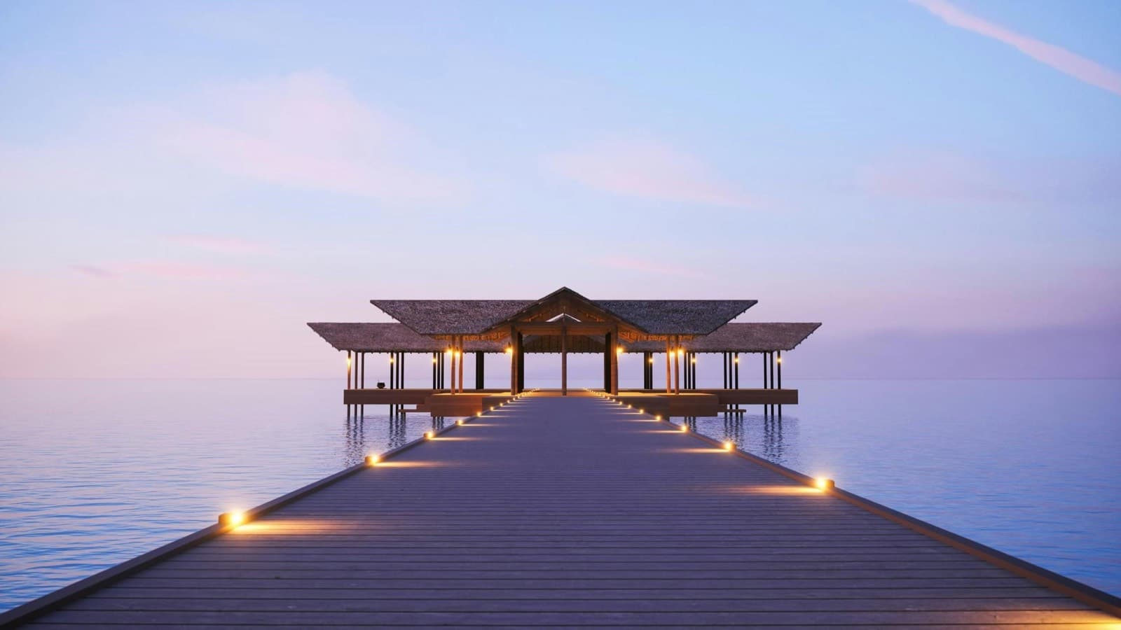 Пирс прибытия Villa Haven на закате